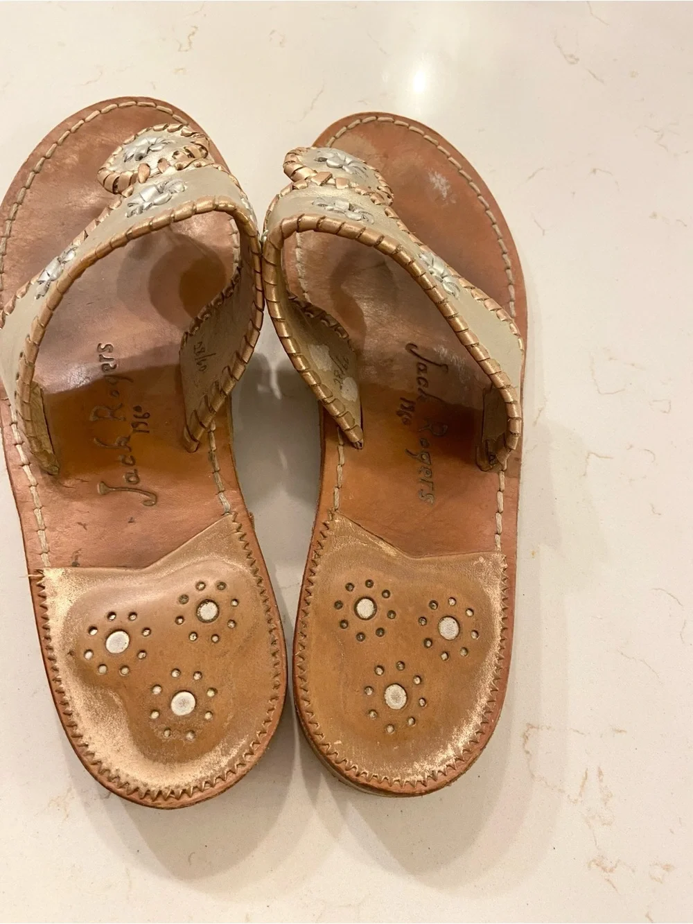 Jack Roger’s Leather Slide Sandals in Metallic Gold